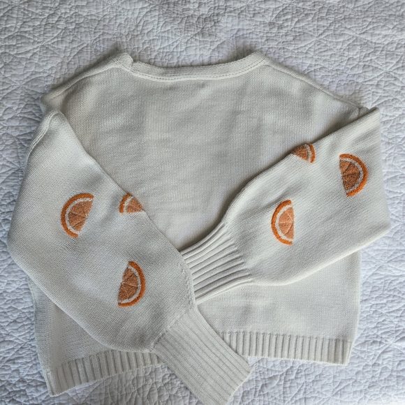 Orange Motif Fruit Slice Open Sweater Knit Cardigan - Picture 8 of 12